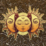 Sun and Moon Tapestry Indie Astrology Tapestry for Bedroom Hippie Aesthetic Vintage Tapestries Wall Tapestry for Teenage Girls Boys Women Men, Golden Brown Tapestry