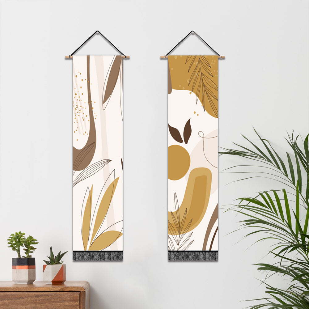 2 Pack Abstract Yellow Leaves Modern Wall Art Tapestries Vertical,Aesthetic Tapestry Art Long Tapestries for Room (12.8 X 51.2 Inch)
