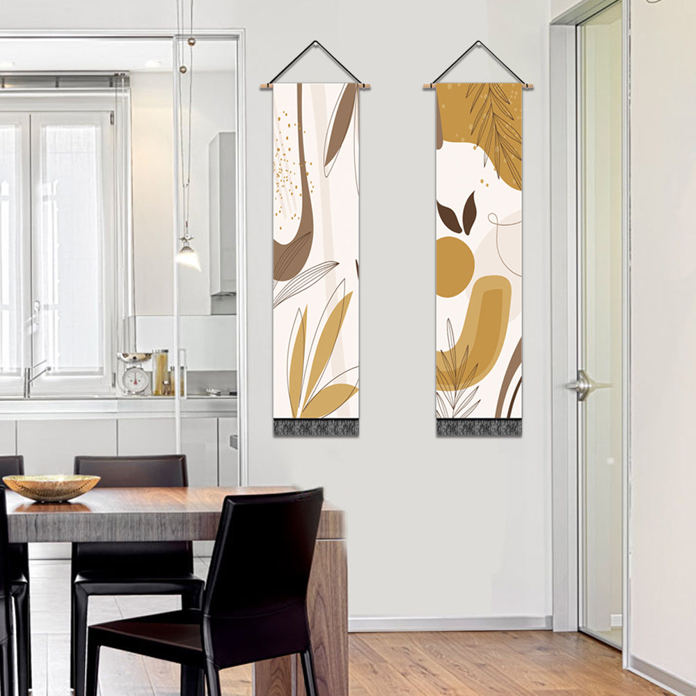2 Pack Abstract Yellow Leaves Modern Wall Art Tapestries Vertical,Aesthetic Tapestry Art Long Tapestries for Room (12.8 X 51.2 Inch)