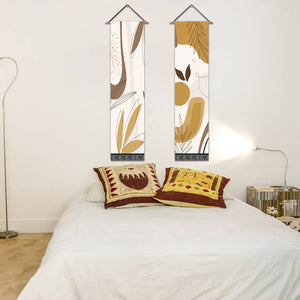 2 Pack Abstract Yellow Leaves Modern Wall Art Tapestries Vertical,Aesthetic Tapestry Art Long Tapestries for Room (12.8 X 51.2 Inch)