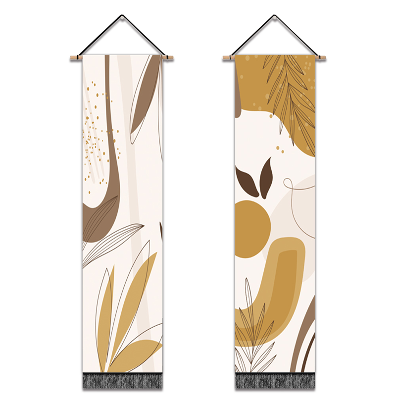 2 Pack Abstract Yellow Leaves Modern Wall Art Tapestries Vertical,Aesthetic Tapestry Art Long Tapestries for Room (12.8 X 51.2 Inch)