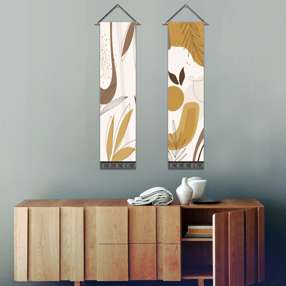 2 Pack Abstract Yellow Leaves Modern Wall Art Tapestries Vertical,Aesthetic Tapestry Art Long Tapestries for Room (12.8 X 51.2 Inch)