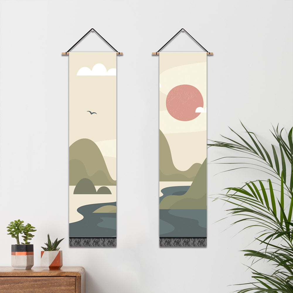 2 Pack Abstract Sun Modern Wall Art Tapestries Vertical,Aesthetic Tapestry Art Long Tapestries for Room (12.8 X 51.2 Inch)