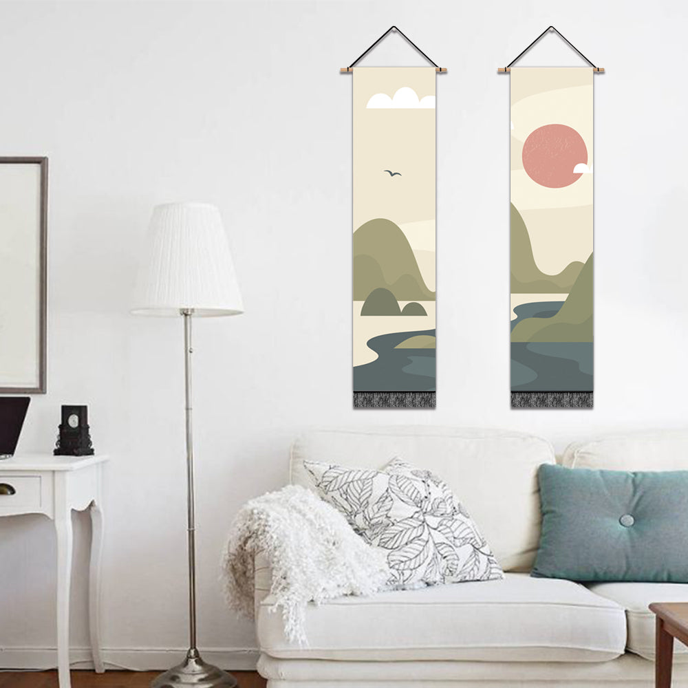 2 Pack Abstract Sun Modern Wall Art Tapestries Vertical,Aesthetic Tapestry Art Long Tapestries for Room (12.8 X 51.2 Inch)