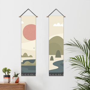 2 Pack Abstract Sun And Mountains Modern Wall Art Tapestries Vertical,Aesthetic Tapestry Art Long Tapestries for Room (12.8 X 51.2 Inch)
