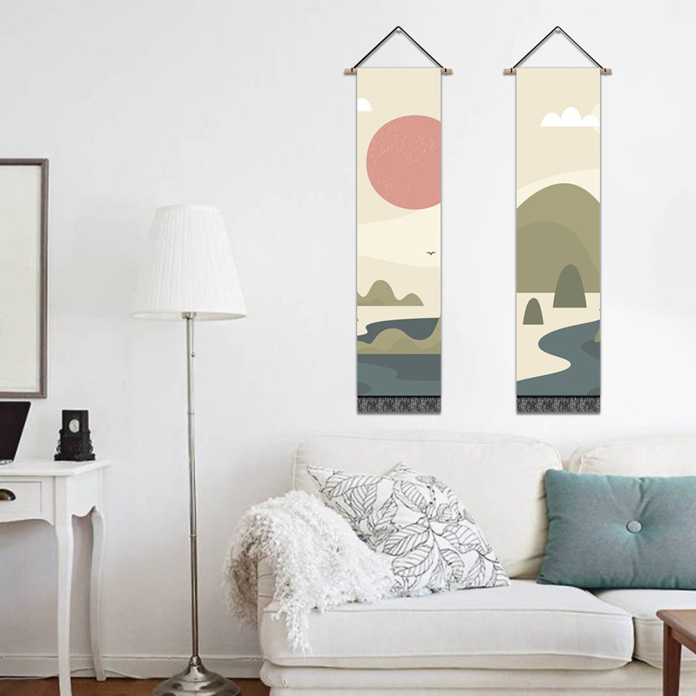 2 Pack Abstract Sun And Mountains Modern Wall Art Tapestries Vertical,Aesthetic Tapestry Art Long Tapestries for Room (12.8 X 51.2 Inch)