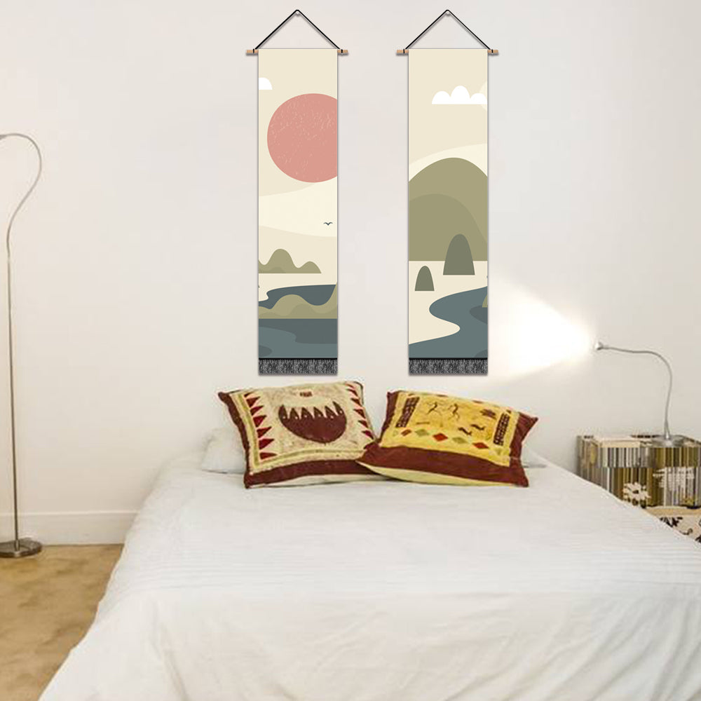 2 Pack Abstract Sun And Mountains Modern Wall Art Tapestries Vertical,Aesthetic Tapestry Art Long Tapestries for Room (12.8 X 51.2 Inch)