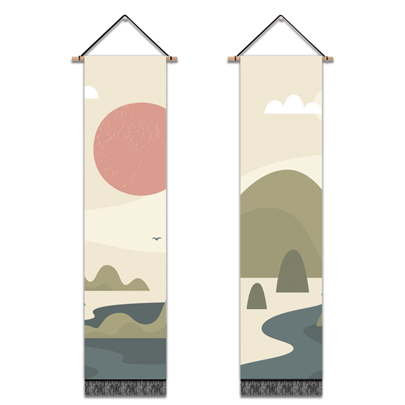 2 Pack Abstract Sun And Mountains Modern Wall Art Tapestries Vertical,Aesthetic Tapestry Art Long Tapestries for Room (12.8 X 51.2 Inch)