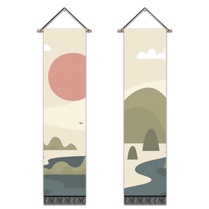 2 Pack Abstract Sun And Mountains Modern Wall Art Tapestries Vertical,Aesthetic Tapestry Art Long Tapestries for Room (12.8 X 51.2 Inch)