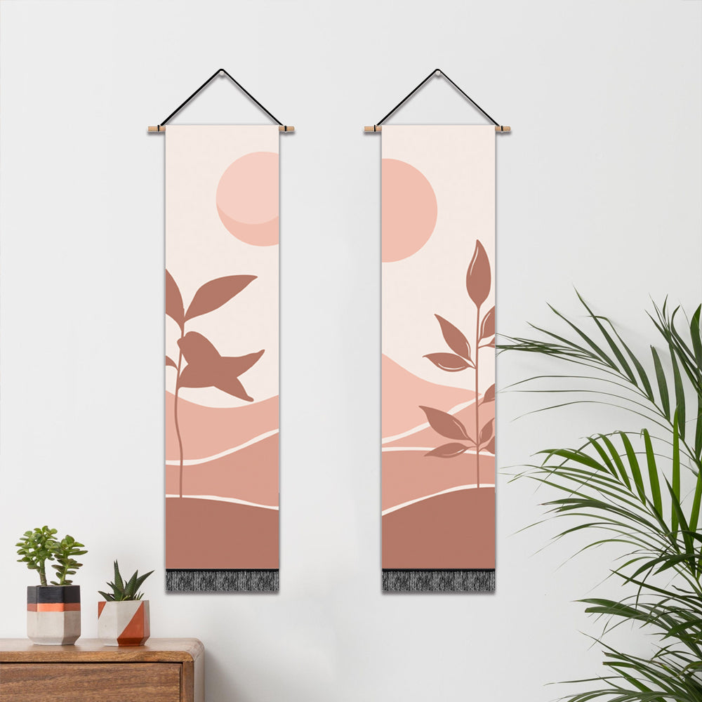 2 Pack Abstract Sun And Grass Modern Wall Art Tapestries Vertical,Aesthetic Tapestry Art Long Tapestries for Room (12.8 X 51.2 Inch)