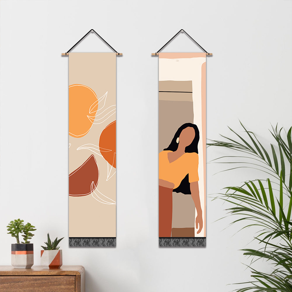 2 Pack Abstract Girl In Yellow Modern Wall Art Tapestries Vertical,Aesthetic Tapestry Art Long Tapestries for Room (12.8 X 51.2 Inch)