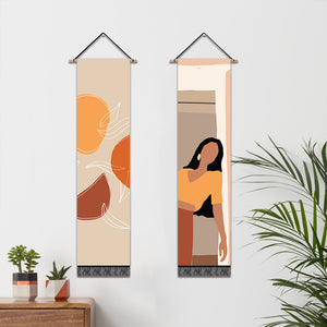 2 Pack Abstract Girl In Yellow Modern Wall Art Tapestries Vertical,Aesthetic Tapestry Art Long Tapestries for Room (12.8 X 51.2 Inch)