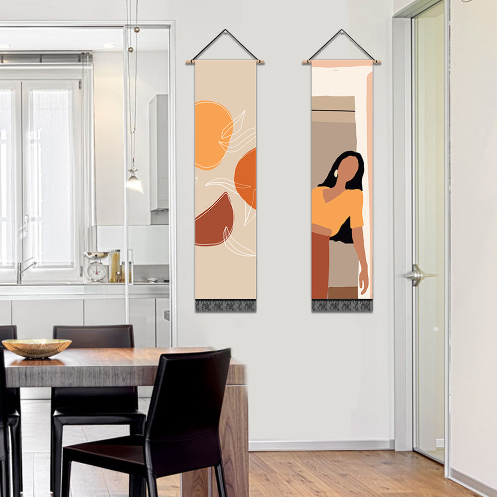 2 Pack Abstract Girl In Yellow Modern Wall Art Tapestries Vertical,Aesthetic Tapestry Art Long Tapestries for Room (12.8 X 51.2 Inch)