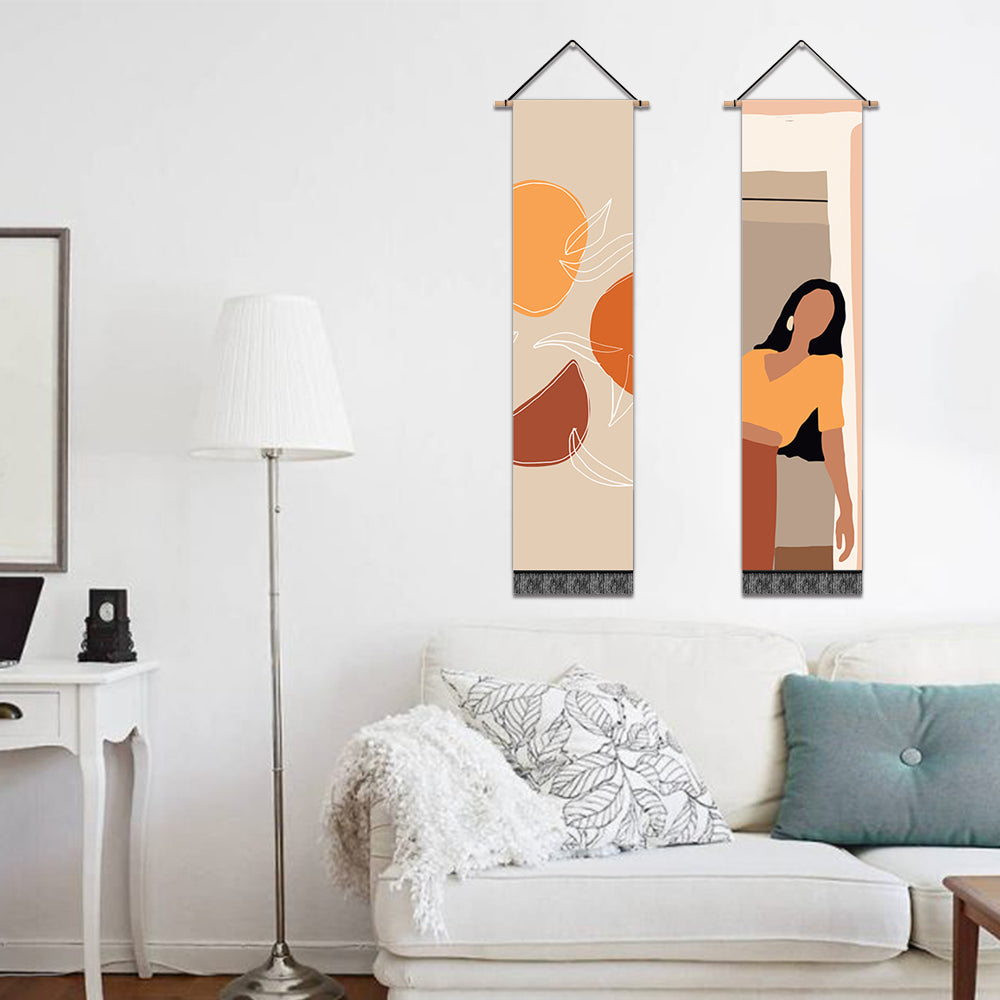 2 Pack Abstract Girl In Yellow Modern Wall Art Tapestries Vertical,Aesthetic Tapestry Art Long Tapestries for Room (12.8 X 51.2 Inch)