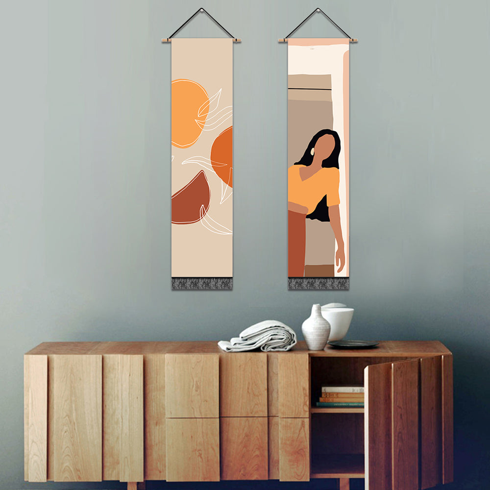 2 Pack Abstract Girl In Yellow Modern Wall Art Tapestries Vertical,Aesthetic Tapestry Art Long Tapestries for Room (12.8 X 51.2 Inch)