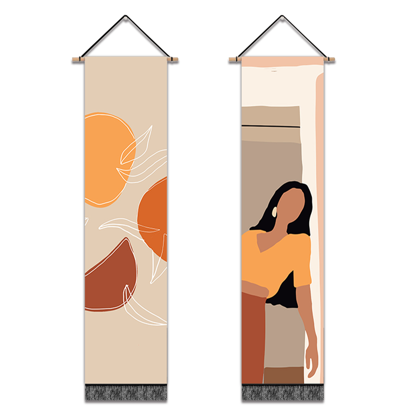 2 Pack Abstract Girl In Yellow Modern Wall Art Tapestries Vertical,Aesthetic Tapestry Art Long Tapestries for Room (12.8 X 51.2 Inch)