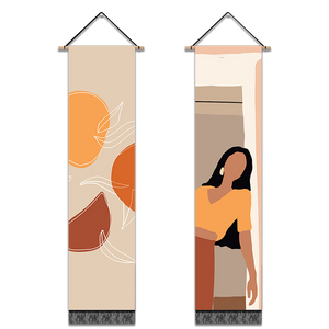 2 Pack Abstract Girl In Yellow Modern Wall Art Tapestries Vertical,Aesthetic Tapestry Art Long Tapestries for Room (12.8 X 51.2 Inch)