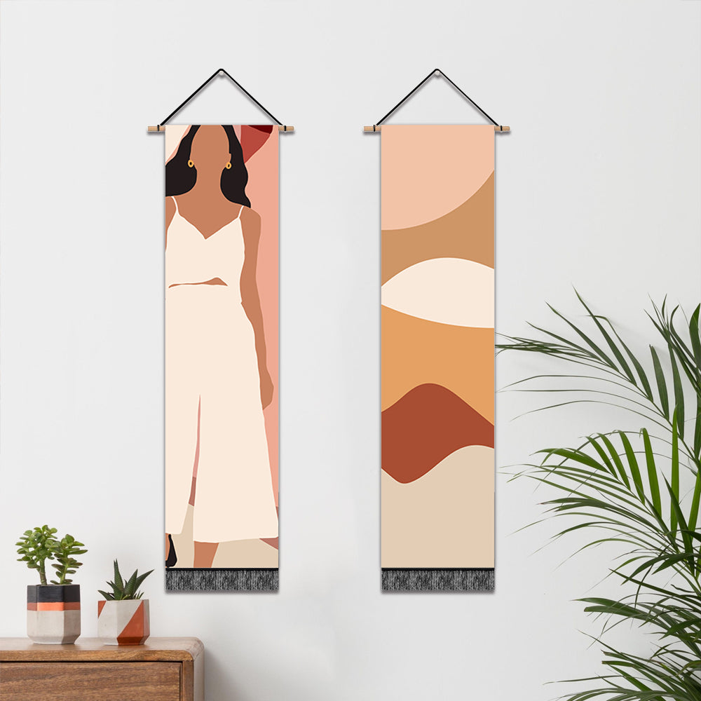 2 Pack Abstract Girl in White Wall Art Tapestries Vertical,Aesthetic Tapestry Art Long Tapestries for Room (12.8 X 51.2 Inch)