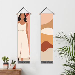 2 Pack Abstract Girl in White Wall Art Tapestries Vertical,Aesthetic Tapestry Art Long Tapestries for Room (12.8 X 51.2 Inch)