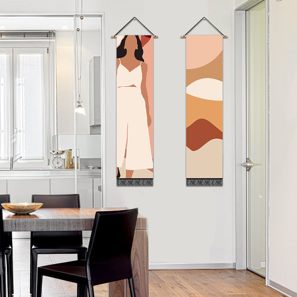 2 Pack Abstract Girl in White Wall Art Tapestries Vertical,Aesthetic Tapestry Art Long Tapestries for Room (12.8 X 51.2 Inch)