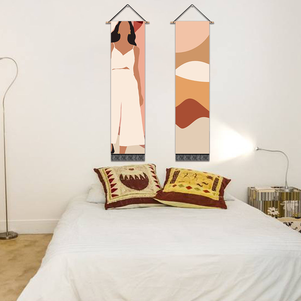 2 Pack Abstract Girl in White Wall Art Tapestries Vertical,Aesthetic Tapestry Art Long Tapestries for Room (12.8 X 51.2 Inch)