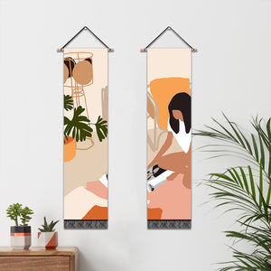 2 Pack Abstract Girl Reading Poster Wall Art Tapestries Vertical,Aesthetic Tapestry Art Long Tapestries for Room (12.8 X 51.2 Inch)