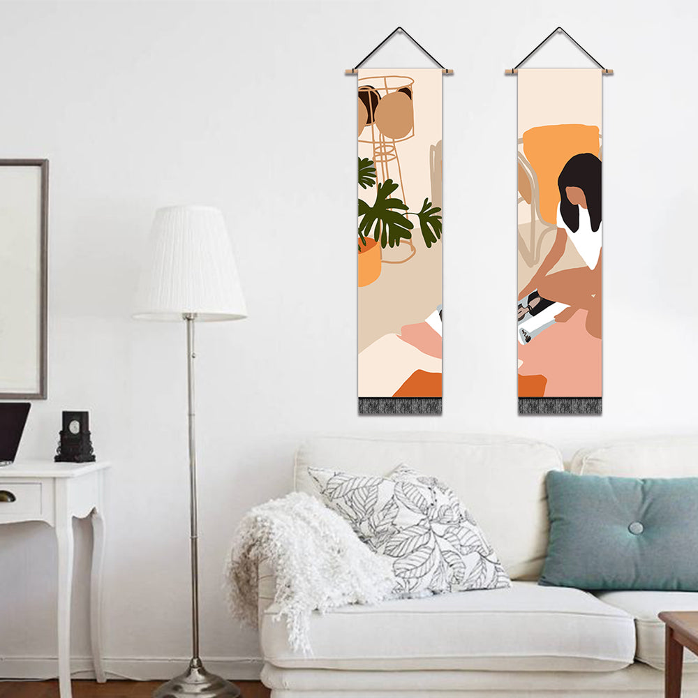 2 Pack Abstract Girl Reading Poster Wall Art Tapestries Vertical,Aesthetic Tapestry Art Long Tapestries for Room (12.8 X 51.2 Inch)