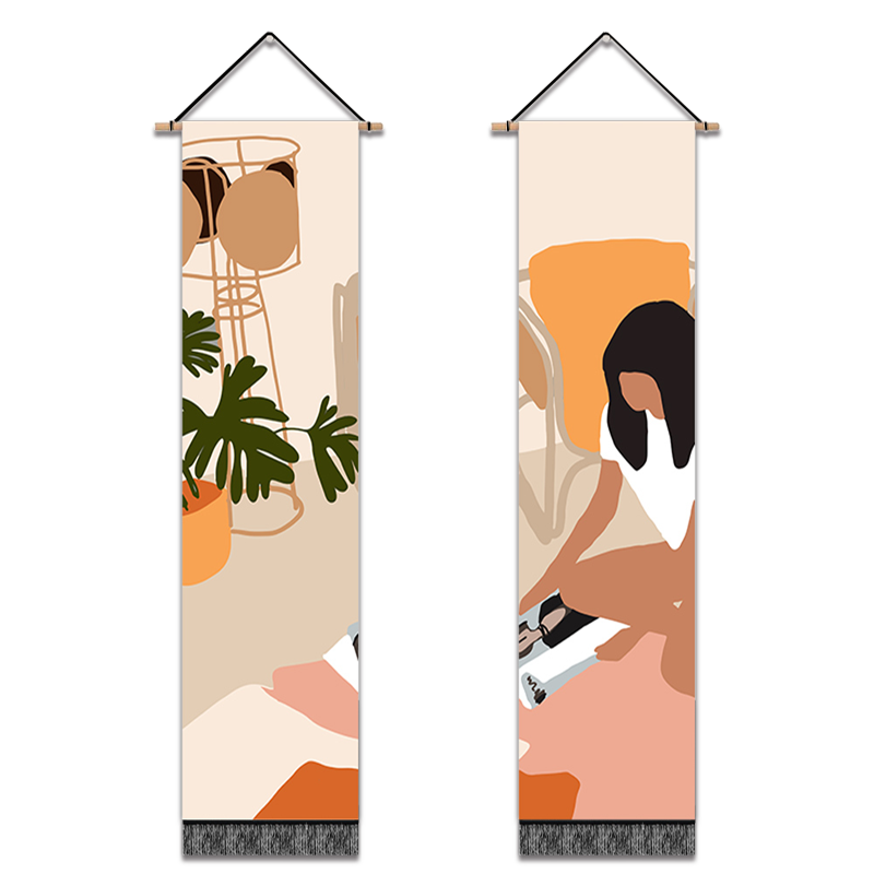 2 Pack Abstract Girl Reading Poster Wall Art Tapestries Vertical,Aesthetic Tapestry Art Long Tapestries for Room (12.8 X 51.2 Inch)