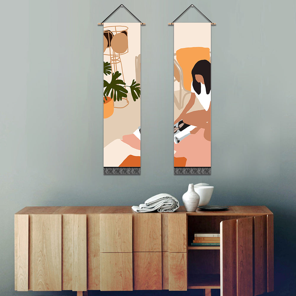 2 Pack Abstract Girl Reading Poster Wall Art Tapestries Vertical,Aesthetic Tapestry Art Long Tapestries for Room (12.8 X 51.2 Inch)