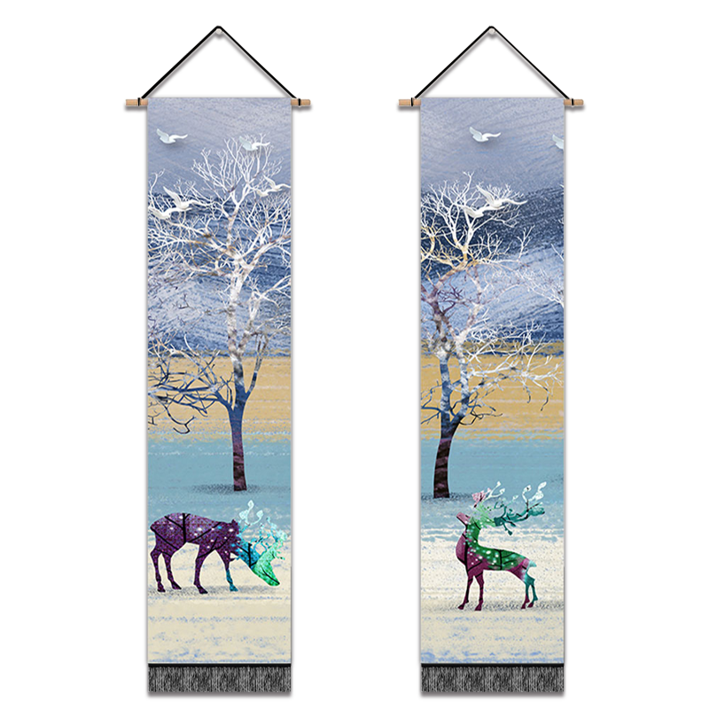 2 Pack Abstract Elk Modern Wall Art Tapestries Vertical,Aesthetic Tapestry Art Long Tapestries for Room (12.8 X 51.2 Inch)