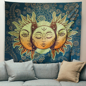Sun and Moon Tapestry Indie Astrology Tapestry for Bedroom Hippie Aesthetic Vintage Tapestries Wall Tapestry for Teenage Girls Boys Women Men, Green Tapestry