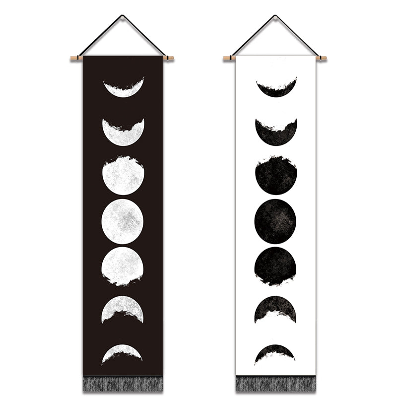 2 Pack Moon Black And White Modern Wall Art Tapestries Vertical,Aesthetic Tapestry Art Long Tapestries for Room (12.8 X 51.2 Inch)