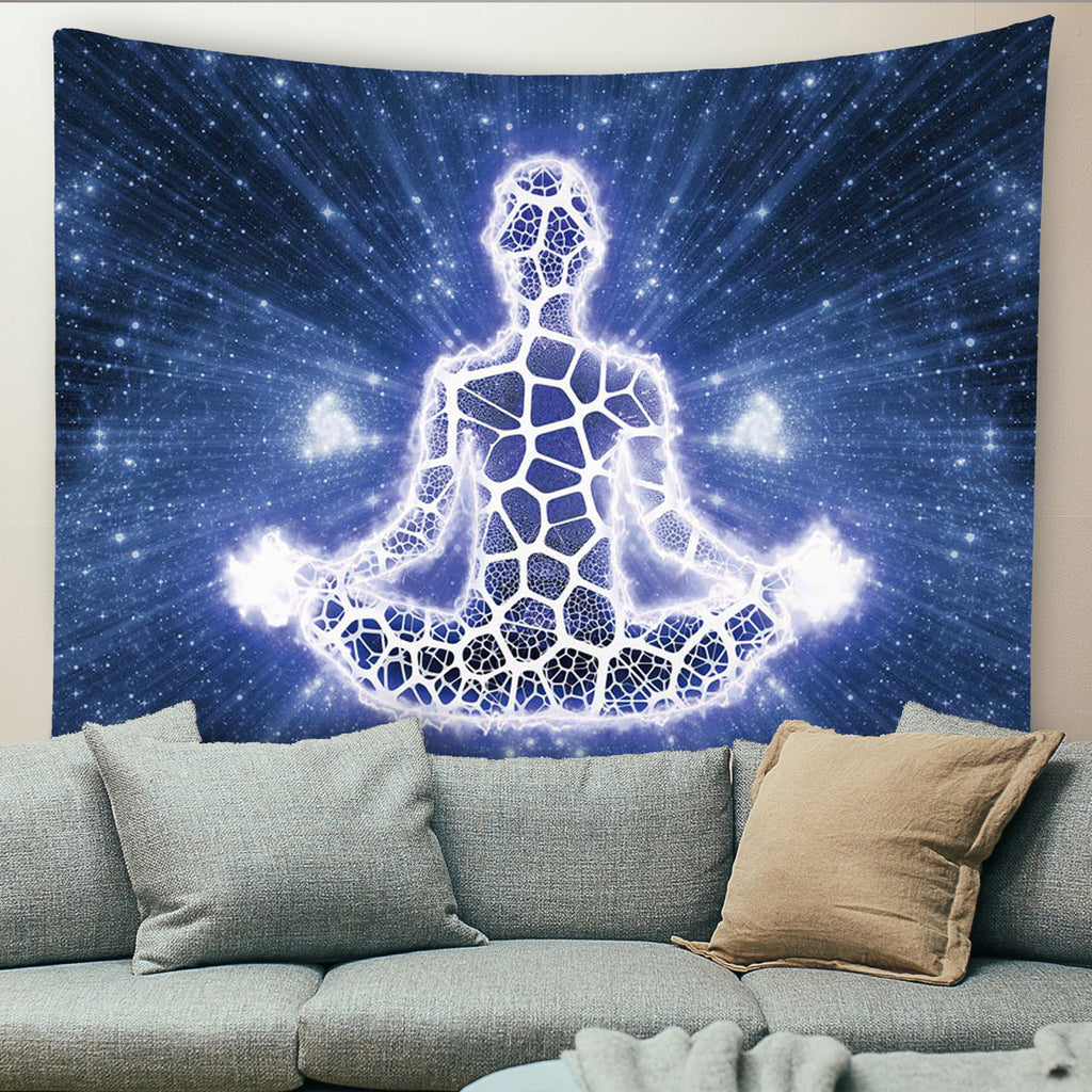 Spiritual Wall Tapestry for Bedroom Yoga Chakra Indie Tapestry Aesthetic Tapestries Hanging Art for Women Men Teenage Girl, Blue Tapestry