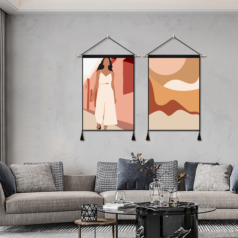 2 Pack Girl in White And Abstract Art Modern Wall Art Tapestries Vertical,Aesthetic Tapestry Art Short Tapestries for Room (13.8 X 19.7 Inch)