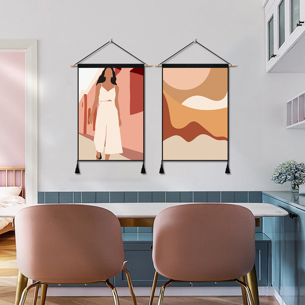 2 Pack Girl in White And Abstract Art Modern Wall Art Tapestries Vertical,Aesthetic Tapestry Art Short Tapestries for Room (13.8 X 19.7 Inch)