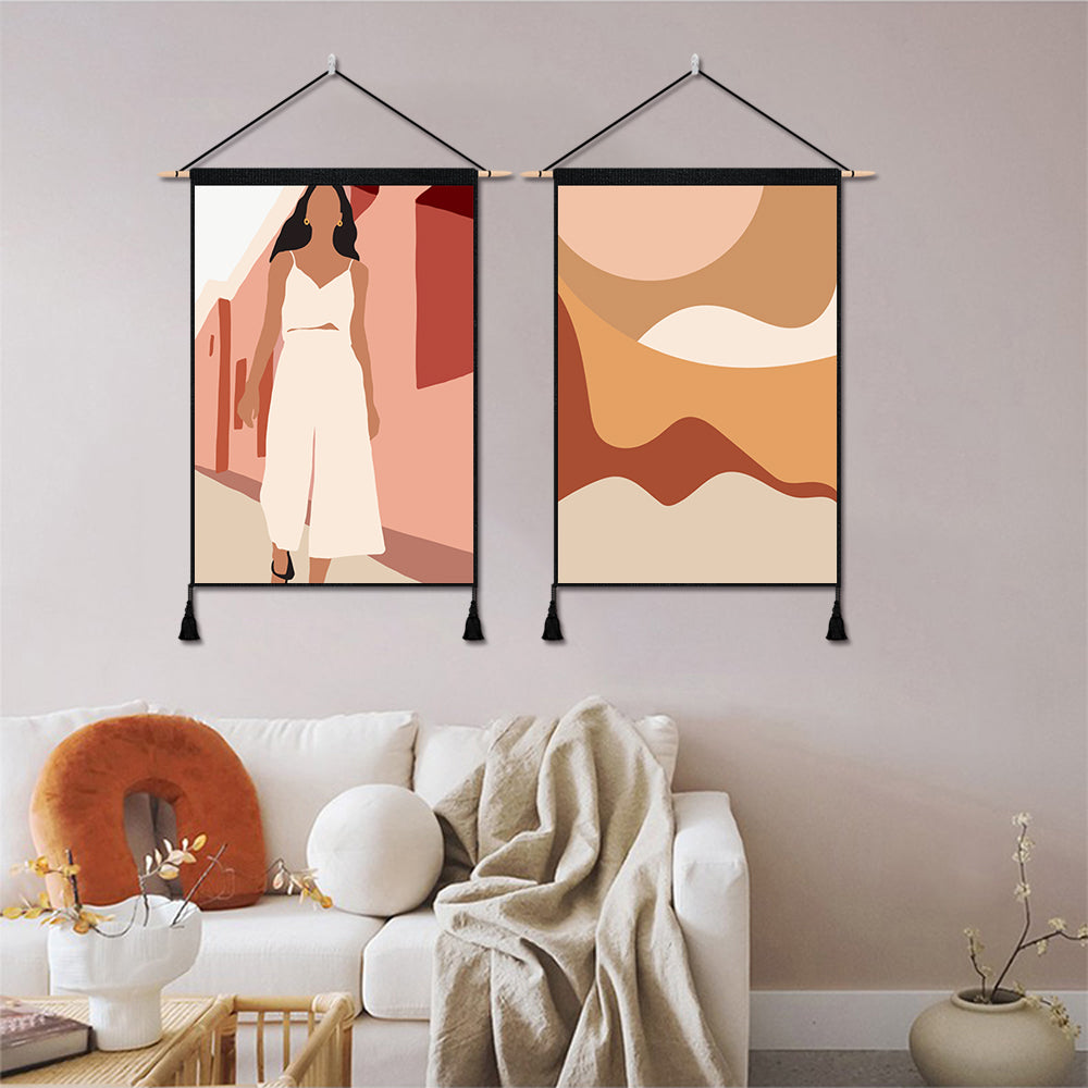 2 Pack Girl in White And Abstract Art Modern Wall Art Tapestries Vertical,Aesthetic Tapestry Art Short Tapestries for Room (13.8 X 19.7 Inch)