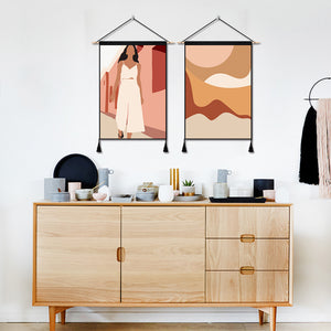 2 Pack Girl in White And Abstract Art Modern Wall Art Tapestries Vertical,Aesthetic Tapestry Art Short Tapestries for Room (13.8 X 19.7 Inch)