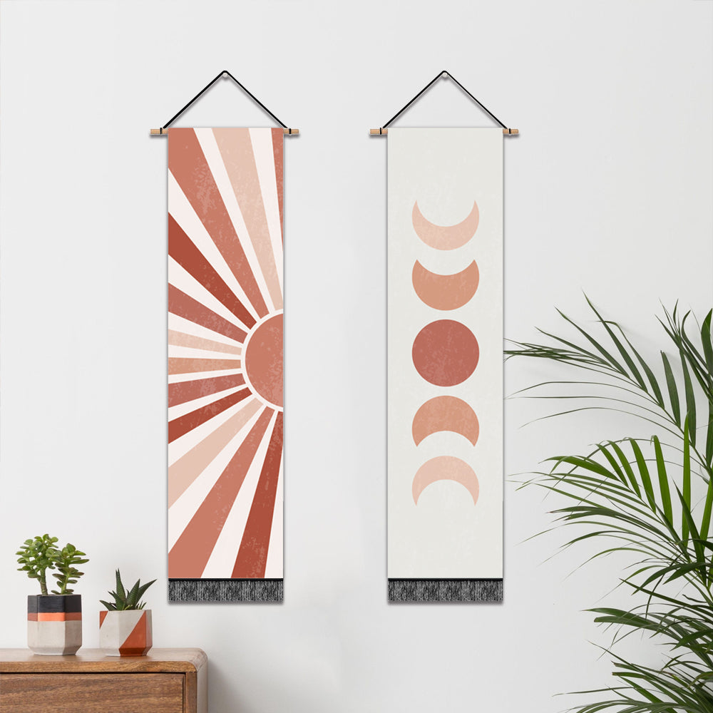 2 Pack Sun And Moon Modern Wall Art Tapestries Vertical,Aesthetic Tapestry Art Long Tapestries for Room (12.8 X 51.2 Inch)