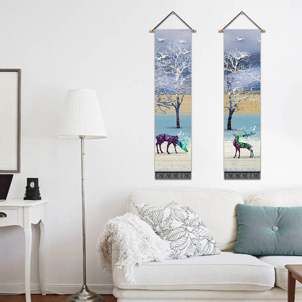2 Pack Abstract Elk Modern Wall Art Tapestries Vertical,Aesthetic Tapestry Art Long Tapestries for Room (12.8 X 51.2 Inch)