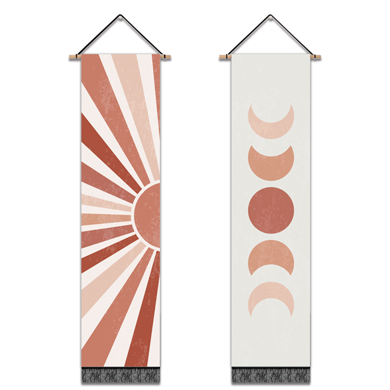 2 Pack Sun And Moon Modern Wall Art Tapestries Vertical,Aesthetic Tapestry Art Long Tapestries for Room (12.8 X 51.2 Inch)