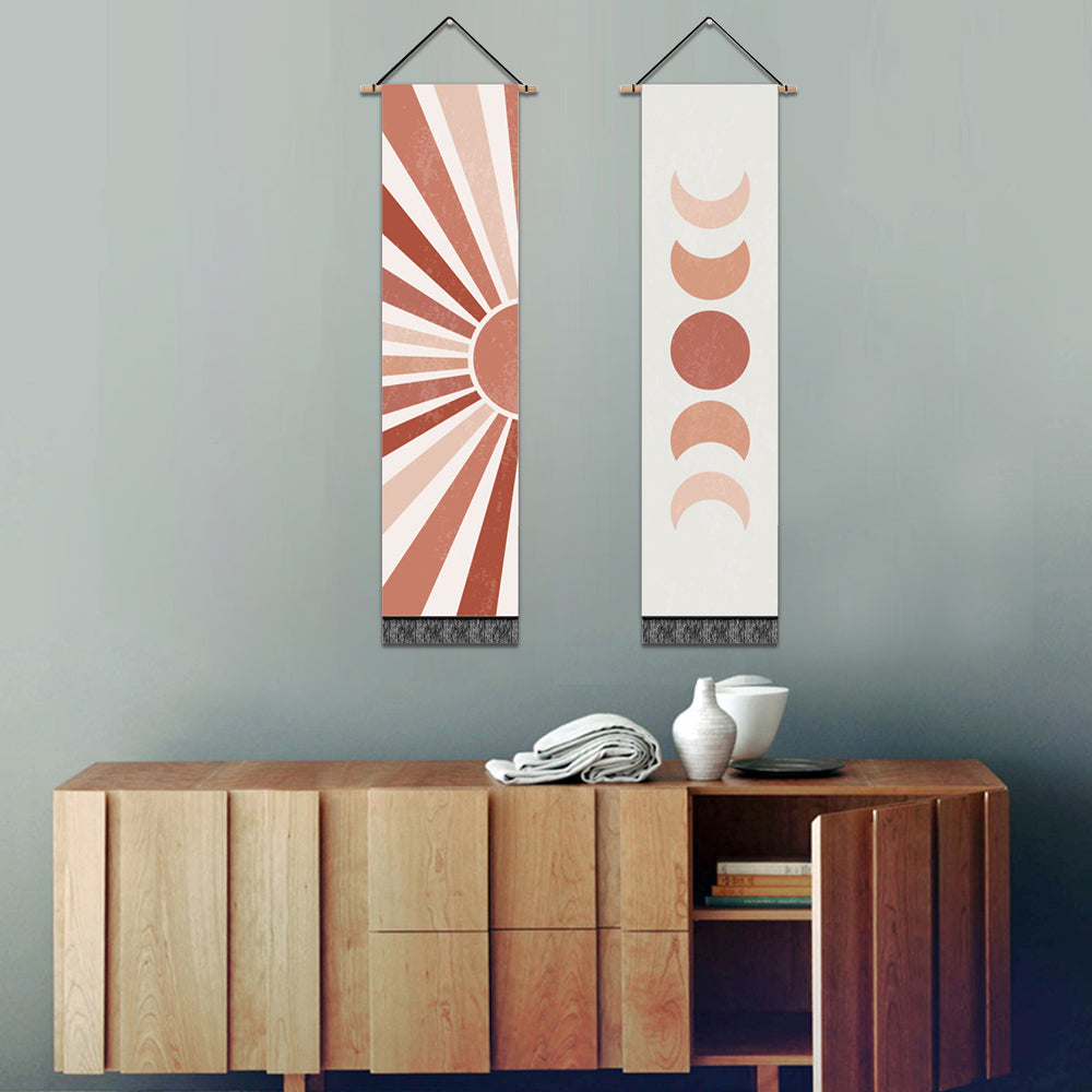 2 Pack Sun And Moon Modern Wall Art Tapestries Vertical,Aesthetic Tapestry Art Long Tapestries for Room (12.8 X 51.2 Inch)