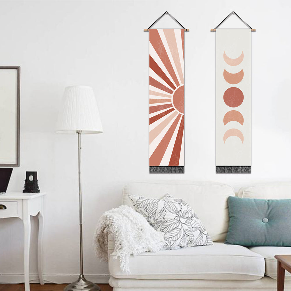 2 Pack Sun And Moon Modern Wall Art Tapestries Vertical,Aesthetic Tapestry Art Long Tapestries for Room (12.8 X 51.2 Inch)