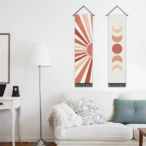 2 Pack Sun And Moon Modern Wall Art Tapestries Vertical,Aesthetic Tapestry Art Long Tapestries for Room (12.8 X 51.2 Inch)
