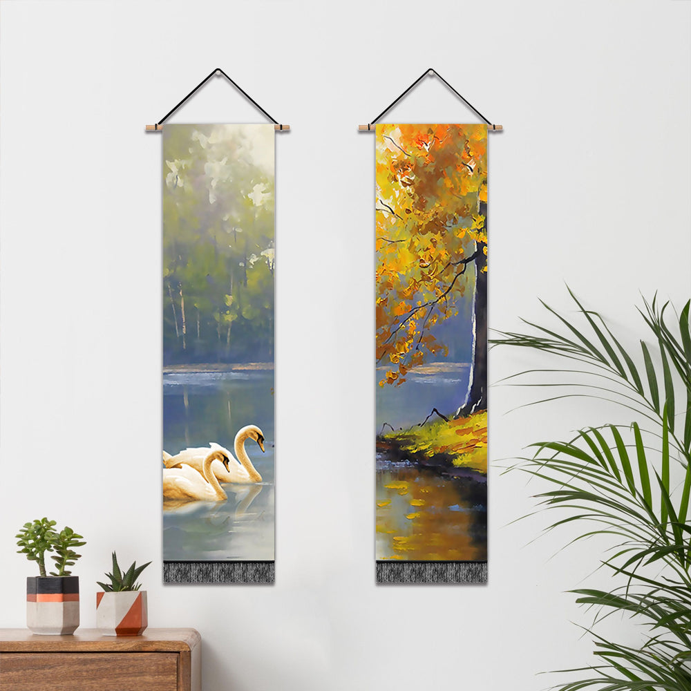 2 Pack Abstract swan Modern Wall Art Tapestries Vertical,Aesthetic Tapestry Art Long Tapestries for Room (12.8 X 51.2 Inch)