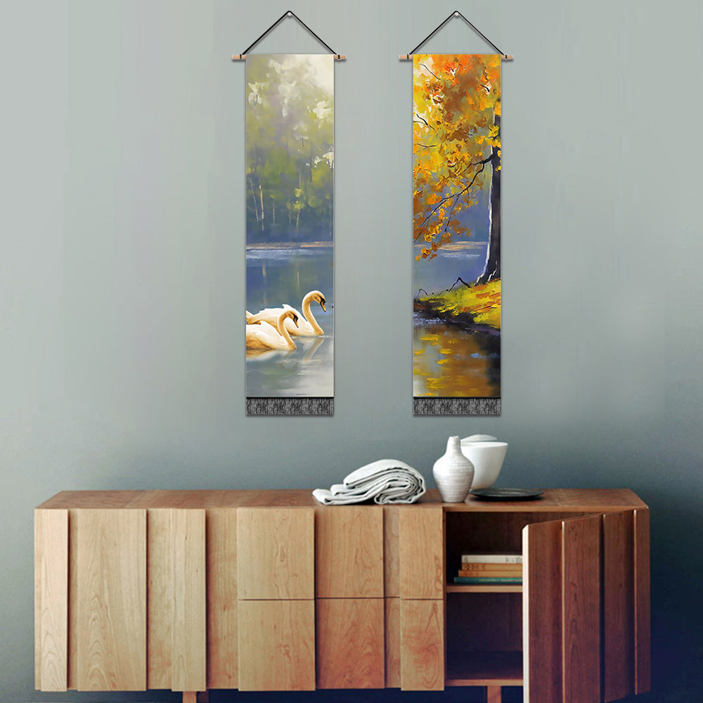 2 Pack Abstract swan Modern Wall Art Tapestries Vertical,Aesthetic Tapestry Art Long Tapestries for Room (12.8 X 51.2 Inch)