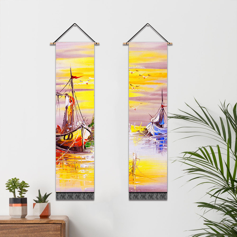 2 Pack Abstract Boat Yellow Modern Wall Art Tapestries Vertical,Aesthetic Tapestry Art Long Tapestries for Room (12.8 X 51.2 Inch)
