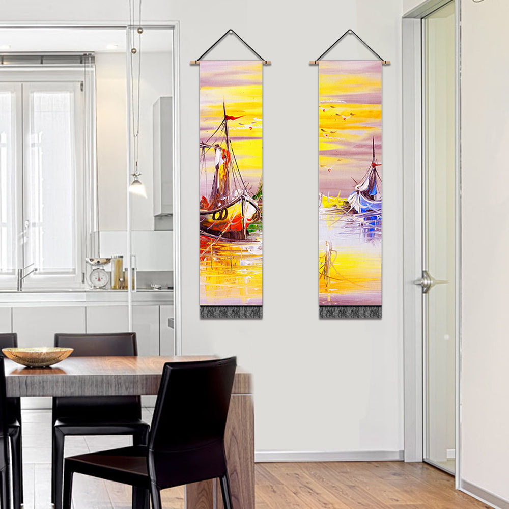 2 Pack Abstract Boat Yellow Modern Wall Art Tapestries Vertical,Aesthetic Tapestry Art Long Tapestries for Room (12.8 X 51.2 Inch)