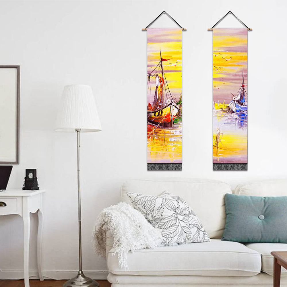 2 Pack Abstract Boat Yellow Modern Wall Art Tapestries Vertical,Aesthetic Tapestry Art Long Tapestries for Room (12.8 X 51.2 Inch)
