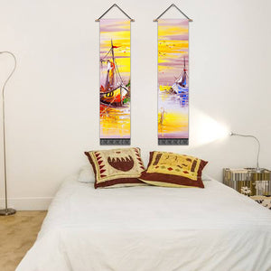2 Pack Abstract Boat Yellow Modern Wall Art Tapestries Vertical,Aesthetic Tapestry Art Long Tapestries for Room (12.8 X 51.2 Inch)