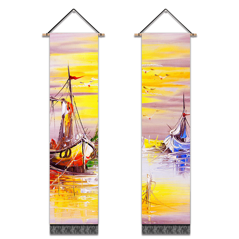 2 Pack Abstract Boat Yellow Modern Wall Art Tapestries Vertical,Aesthetic Tapestry Art Long Tapestries for Room (12.8 X 51.2 Inch)